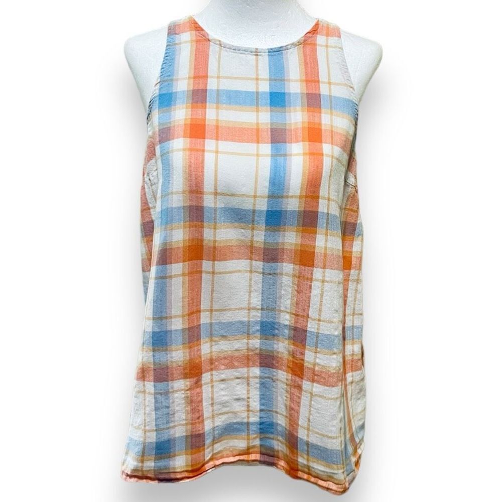 Old Navy Tank Top Sz M Plaid Button Down Back 100% Cotton Sleeveless Classic